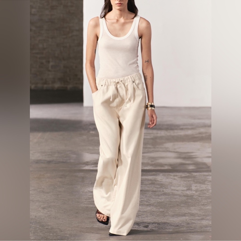 Women's Cream Wide-Leg Pants